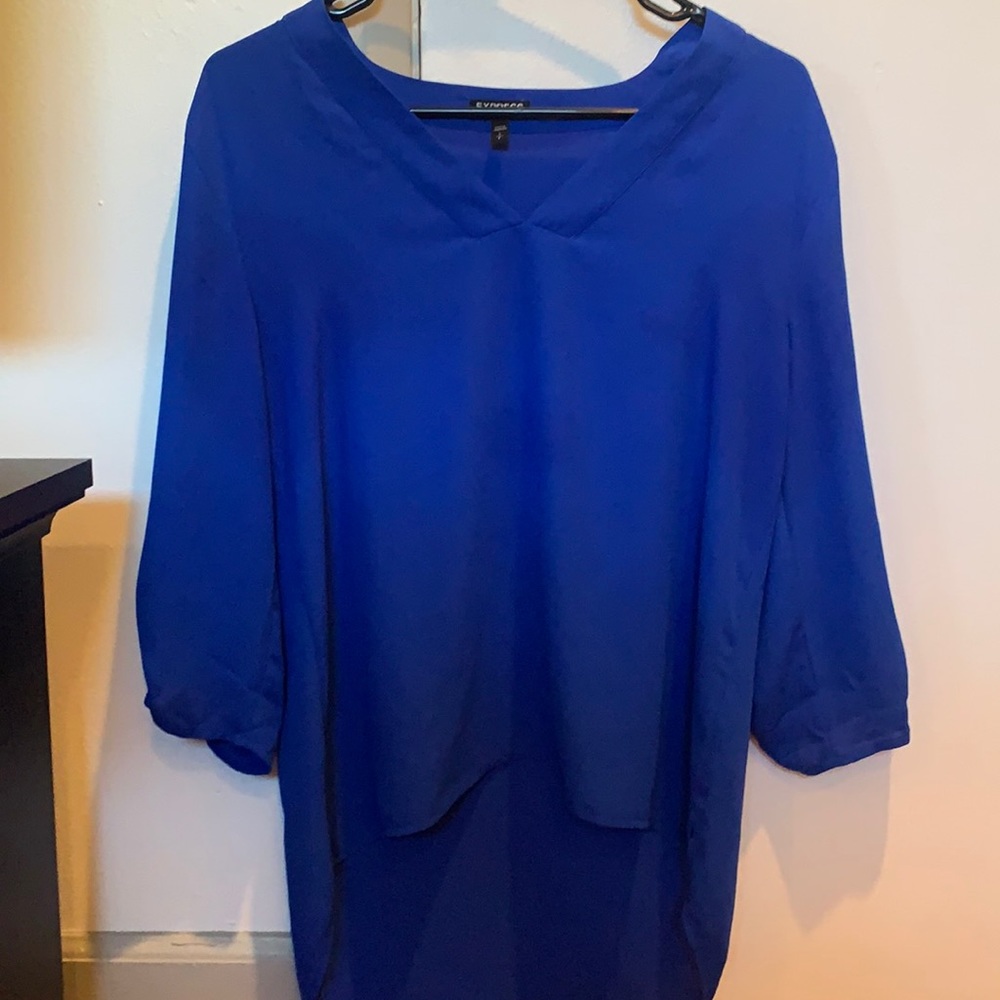 Navy blue high-low chiffon blouse 3/4 length sleeves from express